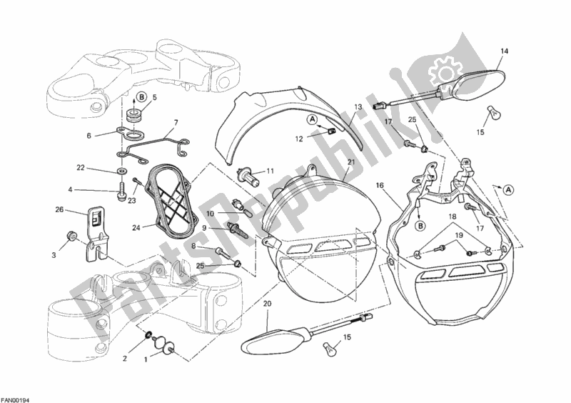 All parts for the Headlight of the Ducati Monster 795 Thailand 2012